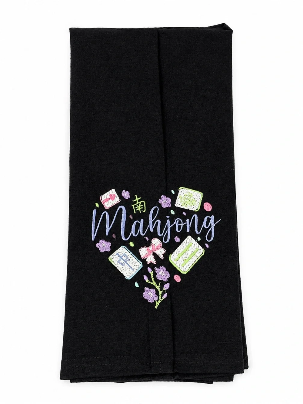 Mahjong Heart Kichen Towel Black Embroidered 100% cotton